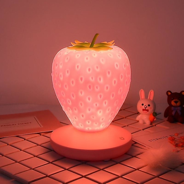 1 stk. USB Oppladbar LED Lys Rosa Jordbærformet Silikonlampe Nydelig Nattlampe Kvelds Soveromslampe, 10*14.5cm