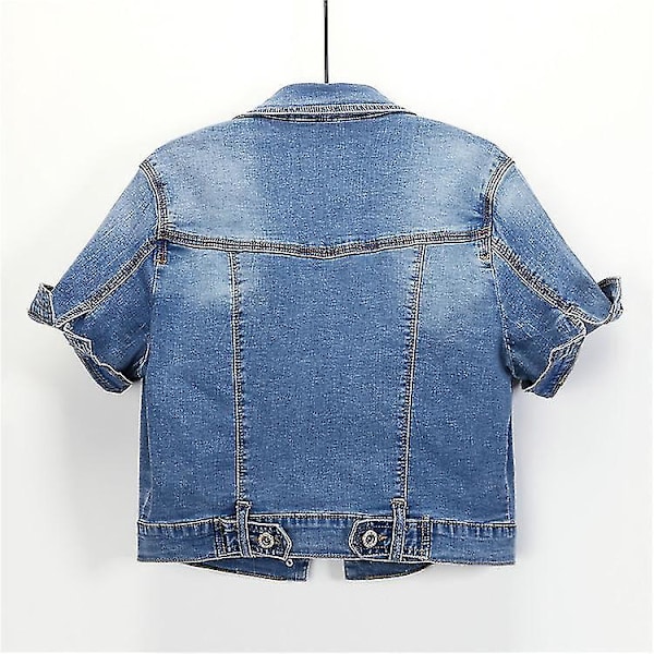 Sommarkorean Fashion Dam Kortärmad Denimjacka Rock XL XXL Mörkblå