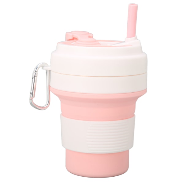 Vikbar kaffekopp Silikon Rosa 350 ml Bärbar Bra tätningsprestanda med sugrör Vikbar kaffemugg för resor