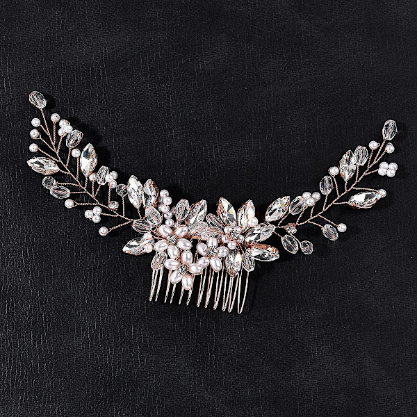 Krystallperle Bryllupshodeband - Elegante Bryllupshårtilbehør for Kvinner (Gull/Roségull)