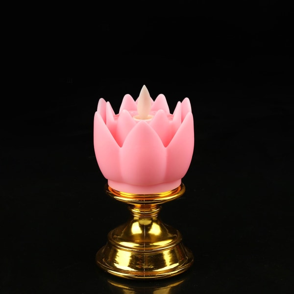 LED Lotus Lampe - Simulert Candle Wick Design - Mykt naturlig lys - Buddha Lampe Dekorasjon - Rosa