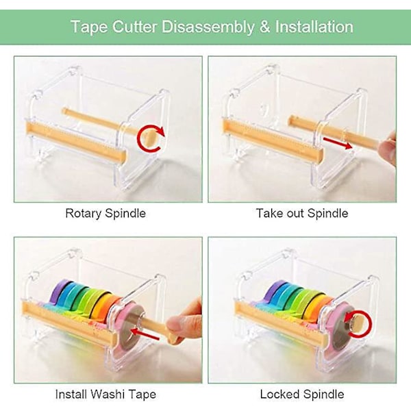 1 st Transparent Tejpdispenser Självhäftande Pappersdispenser 10,3 * 9,1 * 7,1 cm Tejpklippare Förvaring för Kontor Hem Skola, Grön