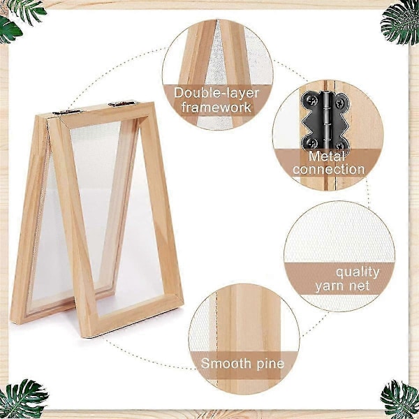 3 kpl Paperinvalmistus Puinen Paperinvalmistusmuotti Paperinvalmistusseulapakkaus 3 Koko Kehys yhteensopiva DIY:n kanssa (A7, A6