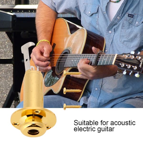 Holdbar Metal End Pin 6,35 mm 1/4\" Output Jack Socket til Akustisk Elektrisk Guitar (Guld)
