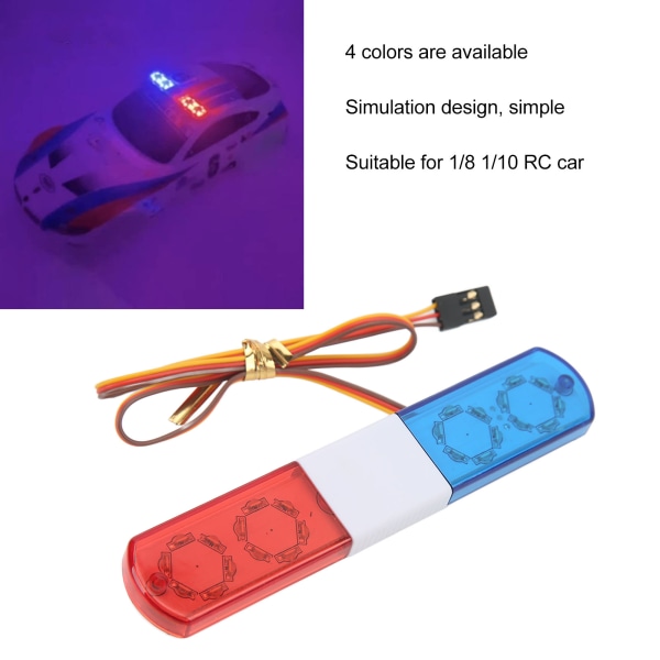 RC politibil LED-lys - rød blå blinkende alarmlampe for 1/8 1/10 RC biler - 4 moduser