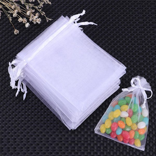 100 st vita organza presentpåsar 10x15cm påsar dragsnöre påsar bröllop organza påse för bröllop smycken fest