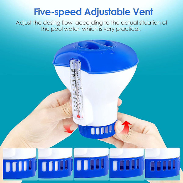 Klordiffusor til pool: Automatisk flydende dispenser med termometer