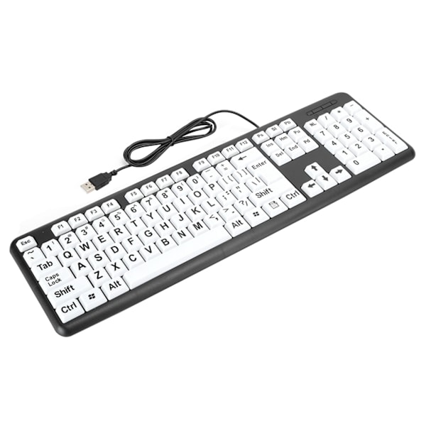 Svart Low Vision-tangentbord USB trådbundet gamlingtangentbord med vita print Svart