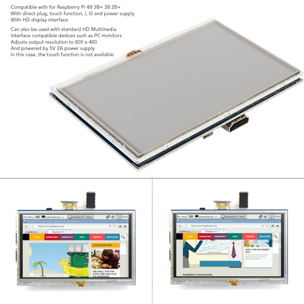 5 tommer TFT LCD-skærm HD Multimedia Interface-kompatibel skærm Touchscreen til Raspberry Pi 4B 3B+ 3B 2B+ BB