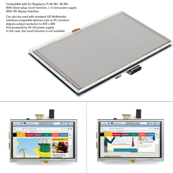 5 tums TFT LCD-skärm HD Multimedia Interface-kompatibel bildskärm pekskärm för Raspberry Pi 4B 3B+ 3B 2B+ BB