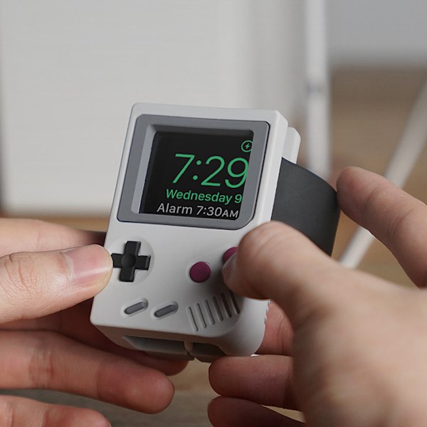 Ur Oplader Dock Silikone USB Retro Style Ur Opladnings Holder Station til iWatch 3/4/5/6 Hvid