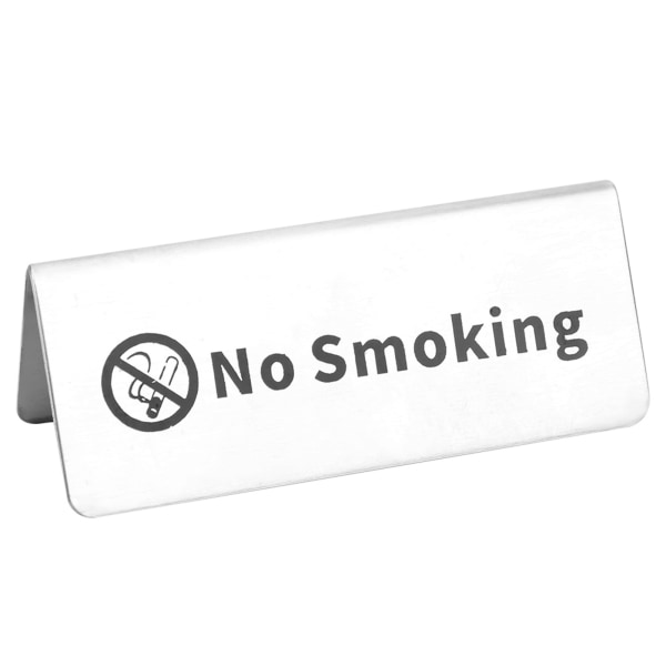 Ruostumattomasta teräksestä valmistettu kaksipuolinen englantilainen kirjainmerkki Pöytäkyltti ravintolaan, baariin, pubipöytään, tupakointi kielletty