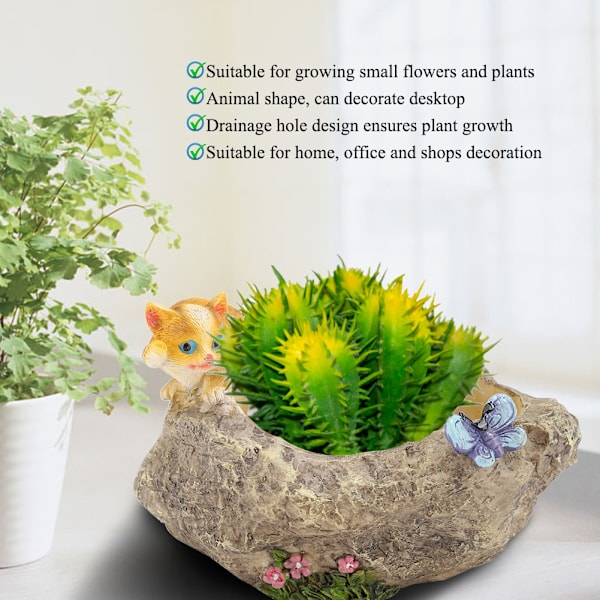 Mini Resin Tegneserie Dyr Blomsterpot Dekoration Desktop Sukkulente Plante Pot OrnamentKat