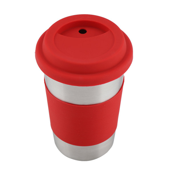 500ml Rostfritt Stål Mugg Dricka med Silikonlock & Lock Värmeisolering Vattenflaska (Röd)