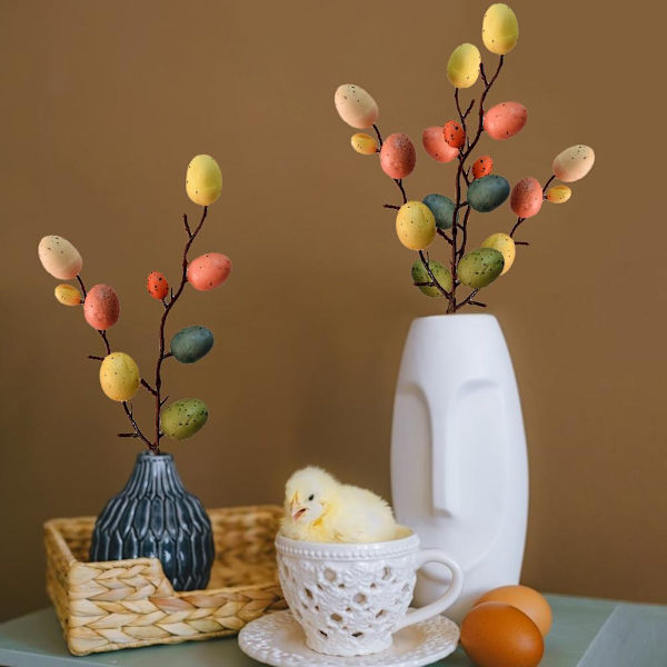 Påskäggsträd Dekorationer Färgglada Påskägg Ornament Påskägg Gren Blomsterplock för Vas Gräsmatta Blomkruka Dekoration
