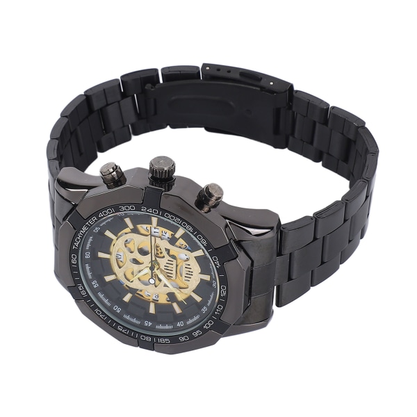Mann Fritid Lysende Klokke Skull Hul Rustfritt Stål Fasjonabelt tilbehør Armbåndsur Svart Gull