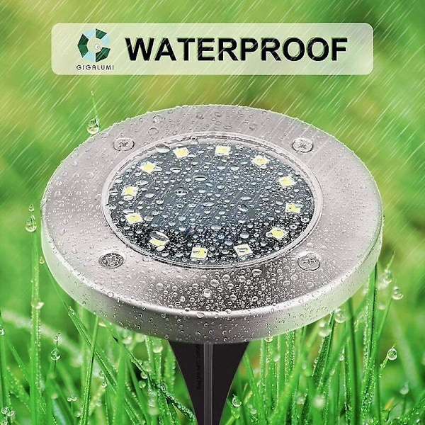 Solarlampa för utomhusbruk 12 LED 4 st Solcellsdrivna Marklampor Vita Trädgårdslampor Vattentät Rostfritt Stål för Utomhusbruk, Trädgård, Uteplats, Gräsmatta, Gård, Gångväg