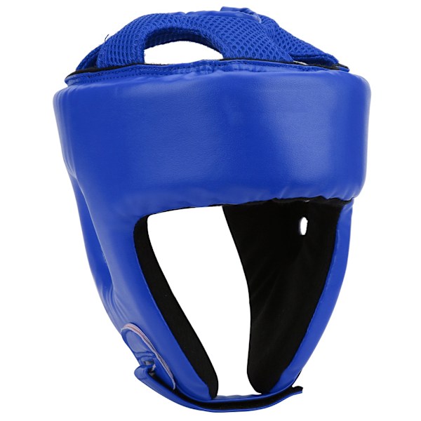 Boxing Helmet PU Leather Adjustable Head Guard Sanda Kickboxing Training DefenseBlue Medium Size