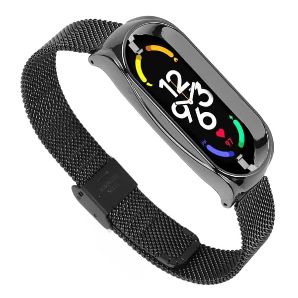 Rustfri stål mesh rem, moderigtig, åndbar, fleksibel erstatningsrem, tilbehør, der passer til Mi Band 7, sort