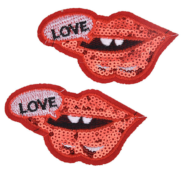 2st DIY broderade paljetter Röda läppar Patch Sydekal för klädväskor Hattar (typ B)