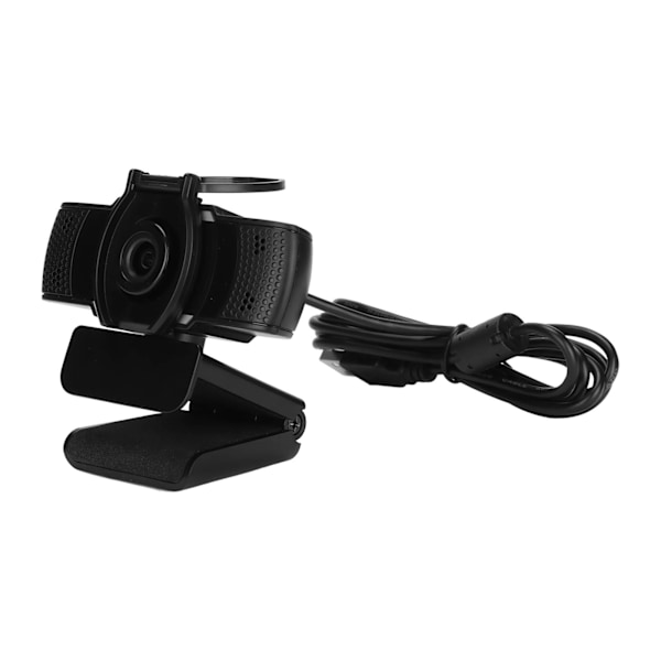 1080P webkamera med beskyttende deksel, HD innebygd mikrofon, 360° roterbar CMOS USB2.0-kamera for Win10, for Android, for V8B med deksel, svart, 1920x1080P