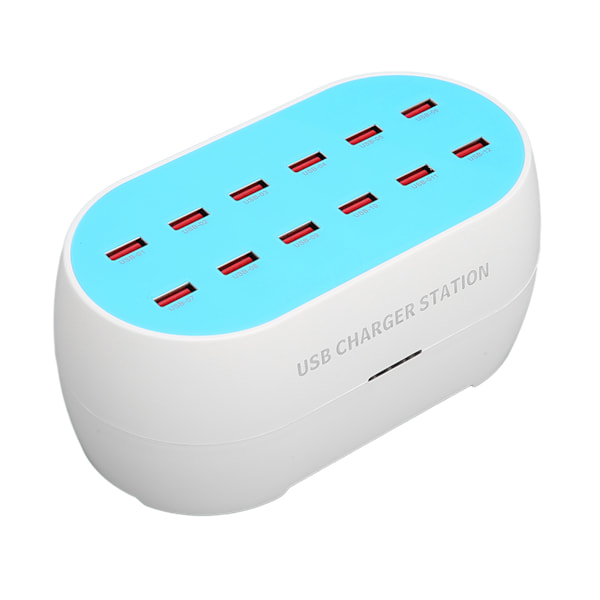 120W 12-portars USB-laddningsstation Bärbar värmebeständig USB-hubb Laddare 100-240V EU-kontakt