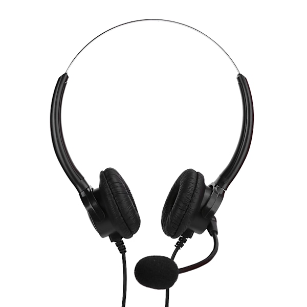 Binauralt headset til stationær computer med ledning, mikrofon og fleksibel, roterbar PU-læder