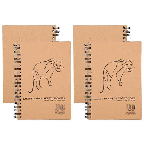 4 stk. Kraftpapir Skitsebog Retro Skitseblok Håndmalet Tyk Kunst Tegneblok Spiral Notebook