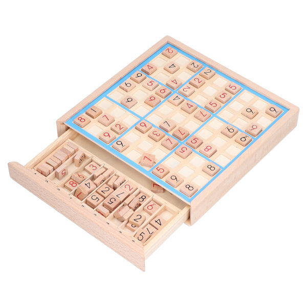 Wooden Chess Puzzle Board Game Number Math Brain Teaser Desktop Toys Children Educational ToysBlue