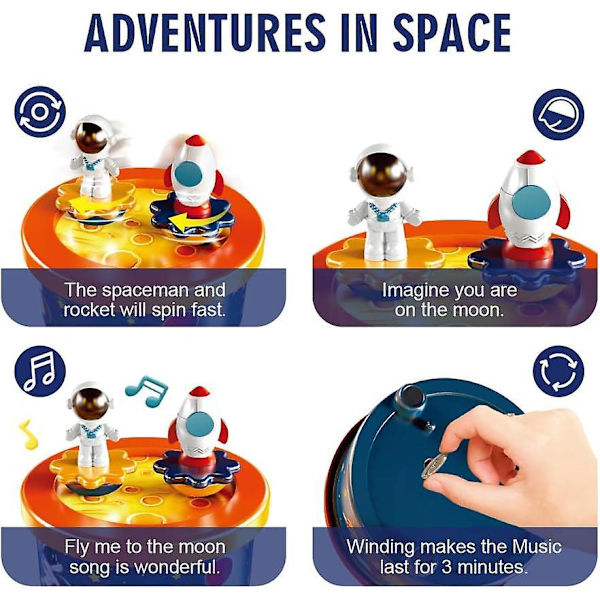 Space Moon Landing Theme Music Box - Fly Me To The Moon Melody - Ideel fødselsgave - 12*14*6 cm