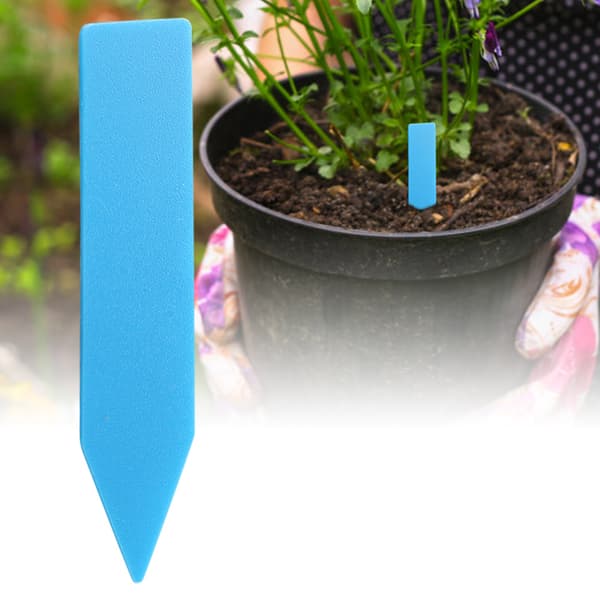 100 st plastblommor växtnamn trädgårdsmarkör (blå)