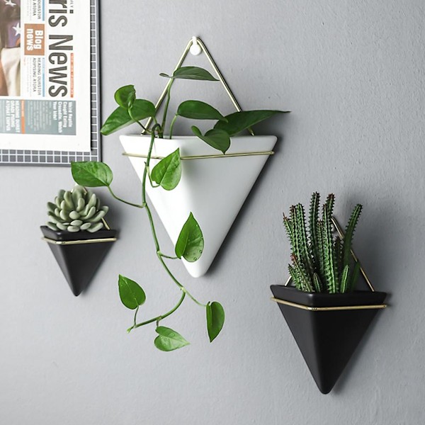 2 st nordiska keramiska väggkrukor triangulär mini suckulent planter hängande planter modern väggdekor