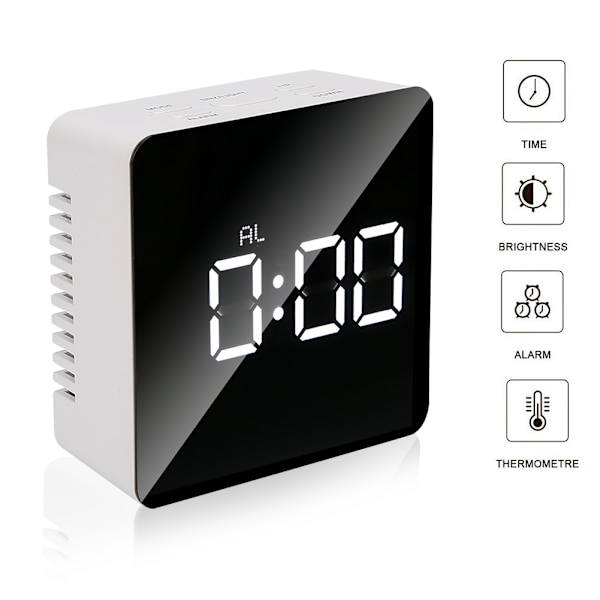 Multifunktionell LED-väckarklocka Skrivbordsmakeup Spegel Timer Digital klocka