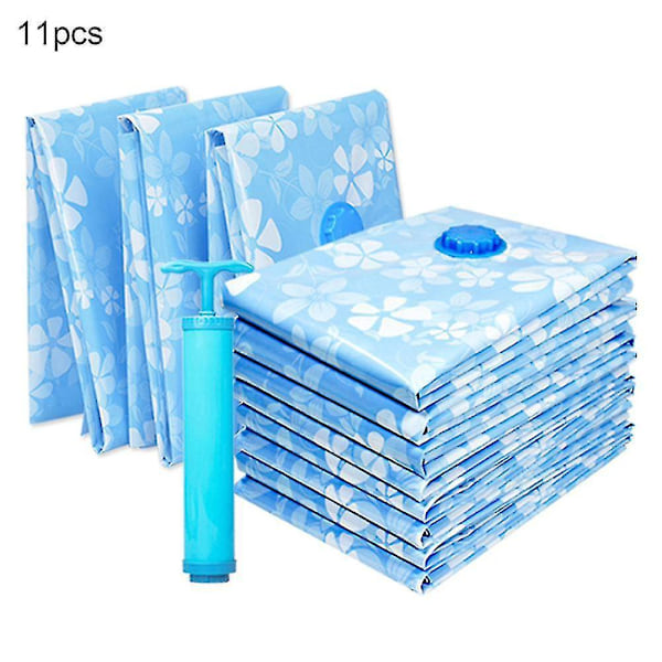 Vacuum Storage Bags Set for Clothes and Pillows - 11 Pieces Blue