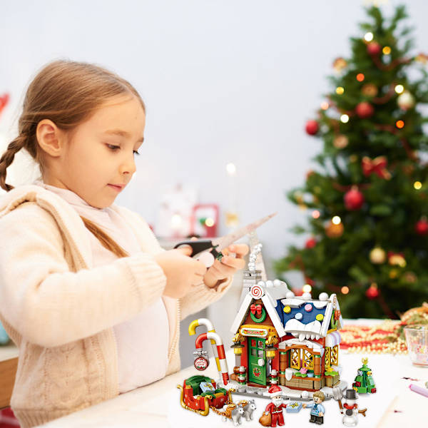 Julhus Trä Santa Claus Snögubbe Mini Byggsten Barnens Pedagogiska Leksaker Julgåva för Barn