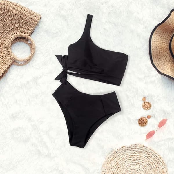 En skulder dame bikini sæt høj talje slips todelt badedragt