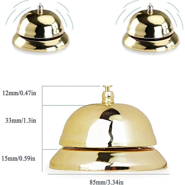 Metallinen pöytäkello pyöreä palvelukello tiskikello, halkaisija 8,5 cm, metallinen palvelukello keittiöön, ravintolaan, baariin, setti 1 KPL kultainen