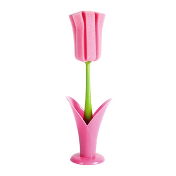 2 stk. svamp rengøringsbørste lang håndtag greb kop børste til kaffekopper vinflaske babyflasker pink