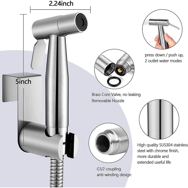 Bærbart håndholdt bidet-sprøjtesæt i rustfrit stål