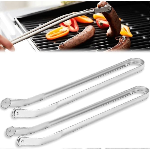 BBQ Korv Vändtång för Matlagning, Grilltång i Rostfritt Stål, Långt Handtag Kökstång för Att Vända Korv Bacon Biff Grönsaker 2st