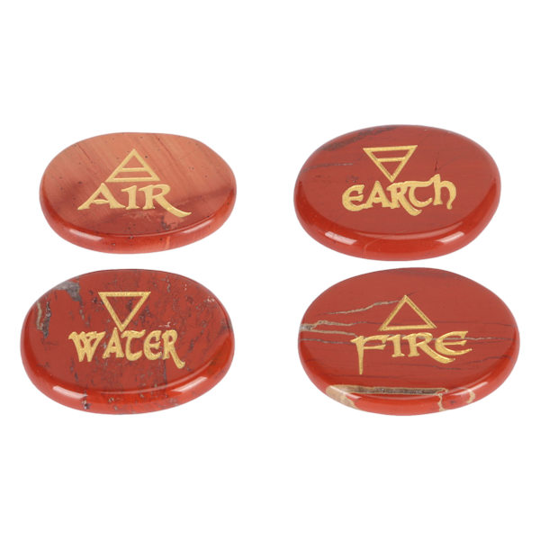 4 Element Blandade Stenar Graverade Triangulära Symboler Jord Luft Eld Vatten Polerade Runstenar för Reiki Kristaller Healing Rödsten