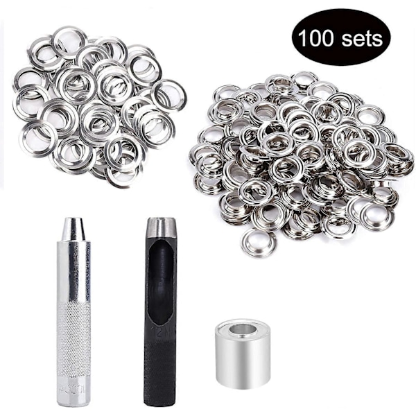 Purjerenkaiden Kiinnityssarja Työkalut 12mm 100 Sarjaa Purjerenkaita 3kpl Purjerenkaan Kiinnitystyökaluilla ja Säilytyslaatikolla DIY Kangaspeitteille ja Askarteluun