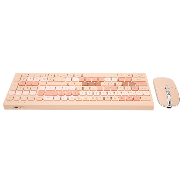 Näppäimistö-hiiriyhdistelmä 2.4G langaton pyöreä näppäinhatut ergonominen tyyppi C latausnäppäimistö ja hiiri puhelimelle Tablet-toimistolle Milk Tea Color