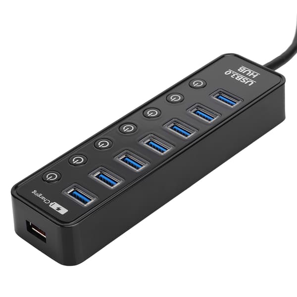 7-Port USB 3.0 Hub med Switch Smart 2A Hurtigopladningssplitter Dockingstation PC-tilbehør