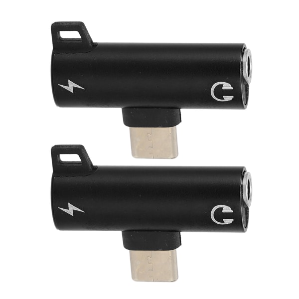 2 stk USB-C til 3,5 mm lydadapter 2 i 1 Type C 3,5 mm lytting til musikk under lading Slitesterk ABS USB-C til lydkontakt Svart
