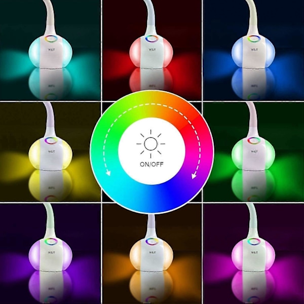 Børne Skrivebordslampe med 256 RGB Ambient Natlys, LED Dæmpbar Sengelampe, Touch for Farvelys og 3 Lysstyrkeniveauer, Komfortabel for Øjnene, 5