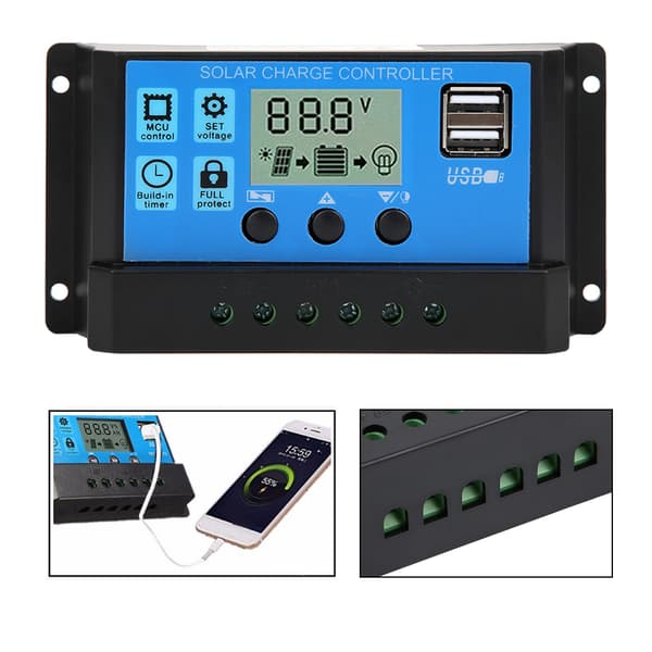 40A Blå Regulator Automatisk PWM LCD Ladekontroller PV Systemtilkobling med Dobbel USB-utgang