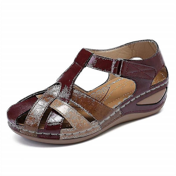 Lollita Retro Arch Support Comfy Round Toe Sandals - Blå PU Lær Ortopediske Sandaler