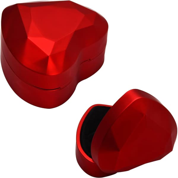 Sammet Ringask, Ringask med LED-ljus, Hjärtformad Ringask, Smyckeskrin, Förlovningsring Presentask, 70x65x45MM (Röd)