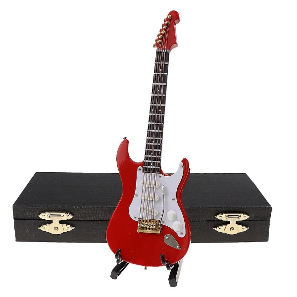 Miniature reproduktion Mini elektrisk guitar dukkehus dekoration (rød)